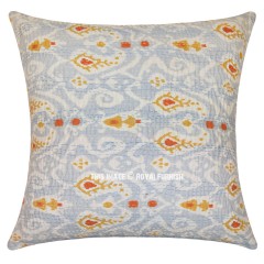 24" Big Gray Multi Indian Kantha Beach House Cotton Throw Pillow Cover