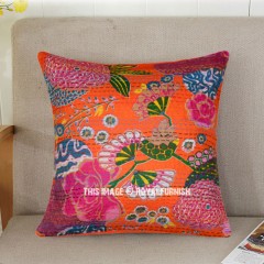24" Oversized Large Orange Tropical Kantha Sofa Couch Throw Pillow Cover