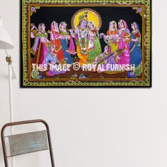 40" X 30" Hindu Radha Krishna Sequin Cotton Fabric Cloth Poster Tapestry