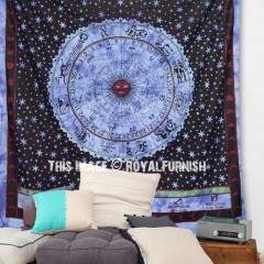 Blue Astrology Zodiac Horoscope Tie Dye Tapestry Wall Hanging