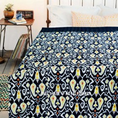 Twin Size Black Paisley Floral Ikat Kantha Quilt Throw Bed Cover