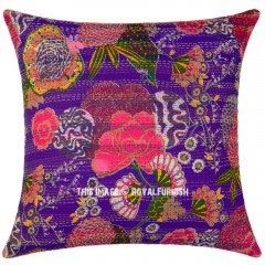 24X24 Decorative Purple Tropical Kantha Throw Pillow Cover, Bohemian Pillow