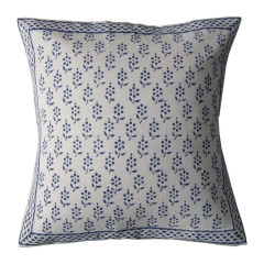 White Hand Block Blue Floral Decorative Throw Pillow Cover