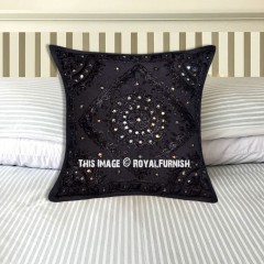 16x16 Unique Black Mirror Embroidered Handmade One-Of-A-Kind Throw Pillow Cover