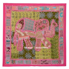 Pink Tribal Bohemian Old Patches Pink Elephant Tapestry Wall Hanging