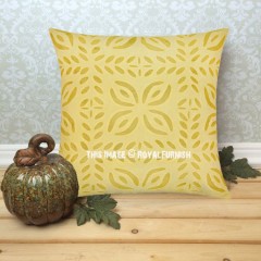 16" Yellow Organdy Cut Work Floral Indian Pillow Case Sham