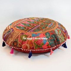 32" Brown Vintage Recycled Indian Patchwork Floor Pillow Cover