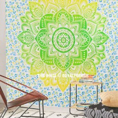 Green Geometric Ombre Mandala Tapestry Wall Hanging, Queen Bedspread