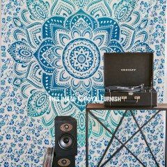 Queen Sea Green Lotus Ombre Mandala Bohemian Wall Tapestry