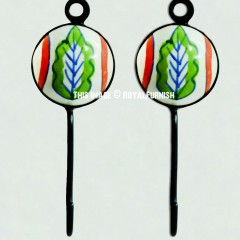 Multi Leaves Design Ceramic Key Holder Hook Set of 2