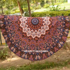 Black Multi Psychedelic Star Elephants Medallion Circle Beach Roundie