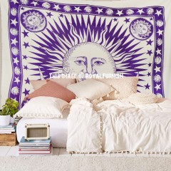 Purple Good Morning Sun Moon Fringed Tapestry Wall Hanging