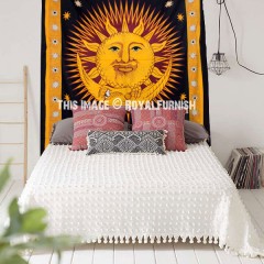 Black Multi Psychedelic Celestial Sun Moon Star Wall Tapestry Bedding