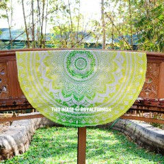 Yellow Green Ombre Mandala Roundie Beach Throw Picnic Towel