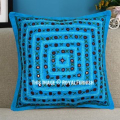 Turquoise Royal Hand Mirror Indian Embroidery Decorative Pillow Case