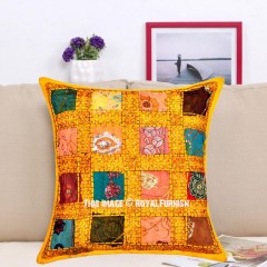 16X16 Yellow Decorative Sequin Needlepoint Unique One-Of-A-Kind Pillow Cover