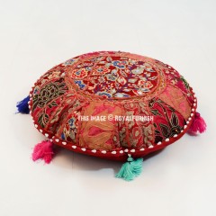 Maroon Multi Boho Patchwork Unique Yoga Meditation 17 Inch Floor Cushion Cover