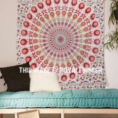 Small Peacock Multi Green Wings Boho Style Mandala Wall Tapestry