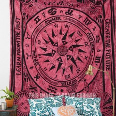 Maroon Tie Dye Cycle of Ages Tapestry Wall Hanging, Indian Tie Dye Bedding