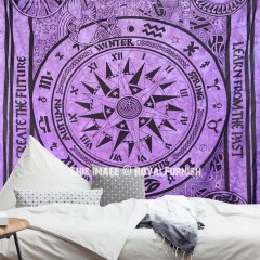 12 Astrological Cycle Of Ages Tie Dye Wall Tapestry, Purple Tie Dye Sheet Bedding