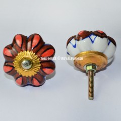 Set of 2 Vintage Style Red White Mixed Ceramic Knobs