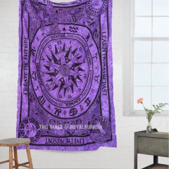 Purple Celtic Cycle of Ages Tie Dye Tapestry, Hippie Wall Hanging Bedspread
