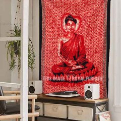 Red Colorful Buddha Buddhist Batik Sitting Tapestry Wall Hanging