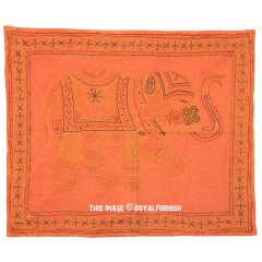 86"X71" Ethnic Hand Embroidered Elephant Wall Hanging