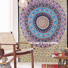 Elephant and Floral Spiral Bohemian Mandala Wall Tapestry, Hippie Bedspread