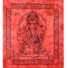 Red Lord Elephant Ganesha Fringed Tapestry Wall Hanging