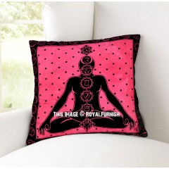 Pink Yoga Poses Chakras Tie Dye 16X16 Cotton Throw Pillow Cover