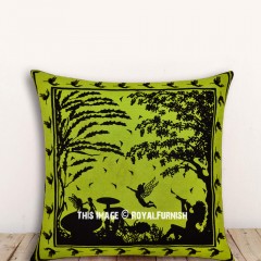 Green Multi Fairy Land Decorative Cotton 16X16 Tie Dye Pillow Cover 