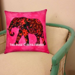 Pink Asian Elephant Tie Dye Hippie Decorative Reversible Pillow Cover 16X16 Inch
