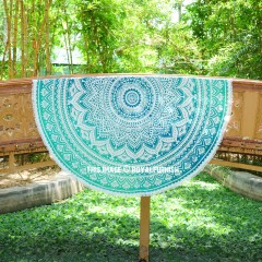 White & Sea Green Anchor Ombre Medallion Mandala Roundie Beach Throw