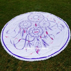 White and Purple Dream Catcher Round Beach Throw Round Tablecloth