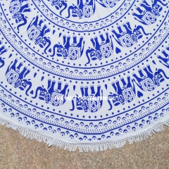 Blue & White Elephants Ring Mandala Roundie Beach Throw