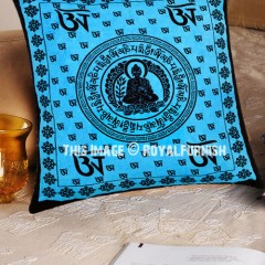 Turquoise Lotus Buddha Om Printed Decorative Tie Dye Throw Pillow Cover 16X16