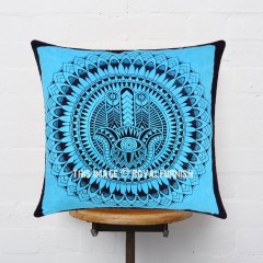 Turquoise Decorative Hamsa Hand Printed Tie Dye Square Throw Pillow Cover 16X16
