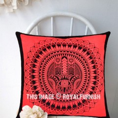 Red Decorative Hamsa Hand Printed Tie Dye Square Throw Pillow Cover 16X16