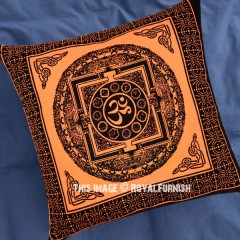 Orange Tibetan AUM Printed Tie Dye Throw Pillow Cover 16X16 Inch