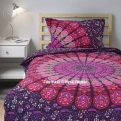 Pink Purple Medallion Boho Style Mandala Bedding Duvet Set with One Pillow Cover
