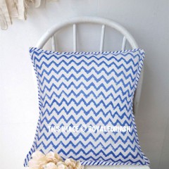 White 16" Inch Blue Chevron Handmade Canvas Pillow Case