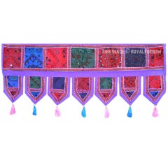 Purple One-Of-A-Kind Boho Patch Embroidered Window Valance Topper