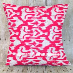 Pink Unique One-Of-A-Kind Handmade Zig Zag Ikat Pillow Case 16X16