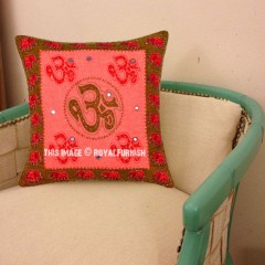 Burgundy Multi Hindi Auspicious Om Symbol Decorative Throw Pillow Case 16X16