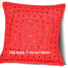 Red Multi Unique Handmade Mirror Outdoor Indoor Boho Accent Pillow Cover 16X16