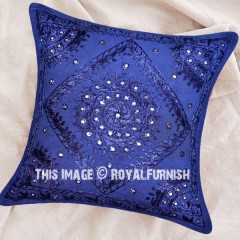 Blue Boho Accent 16X16 Decorative Mirrored Cotton Throw Pillow Cover
