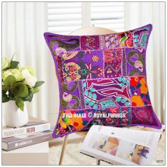 Purple One-Of-A-Kind Unique Bohemian Patchwork Throw Pillow Case 18X18