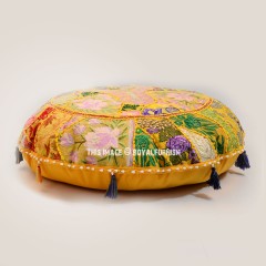32" Yellow Big Patchwork Yoga and Meditation Round Floor Pillow Case