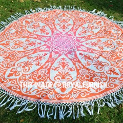 Orange Ombre Medallion Circle Beach Roundie Towel Throw